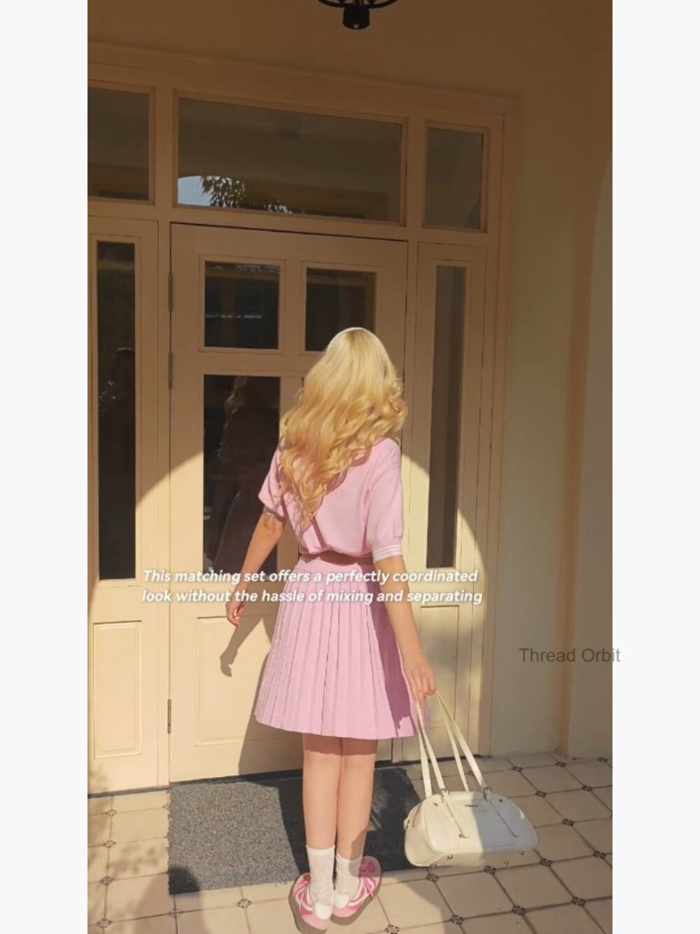 2 Piece Skirt Set: Knit Sweater Top & Pleated Mini Skirt, Lounge Set - Picture 7 of 7